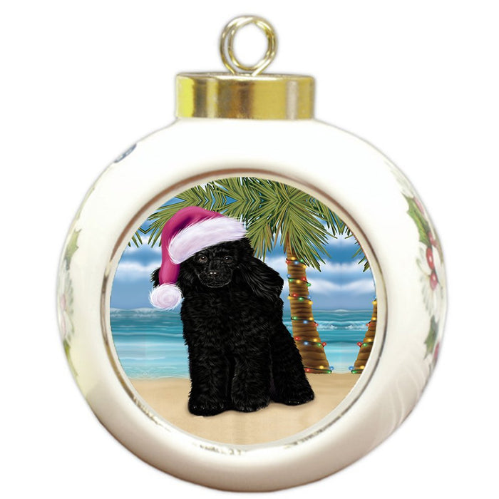 Summertime Poodle Dog on Beach Christmas Round Ball Ornament POR1197