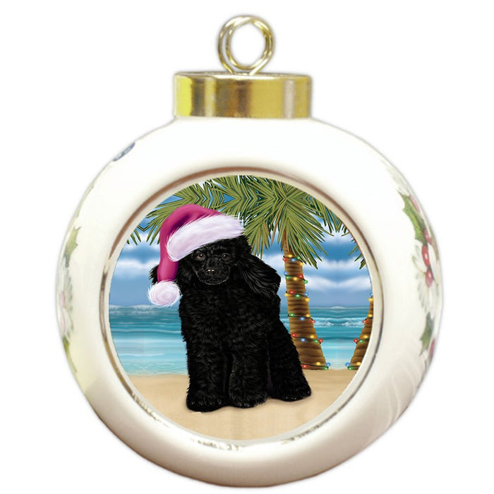 Summertime Poodle Dog on Beach Christmas Round Ball Ornament POR1198
