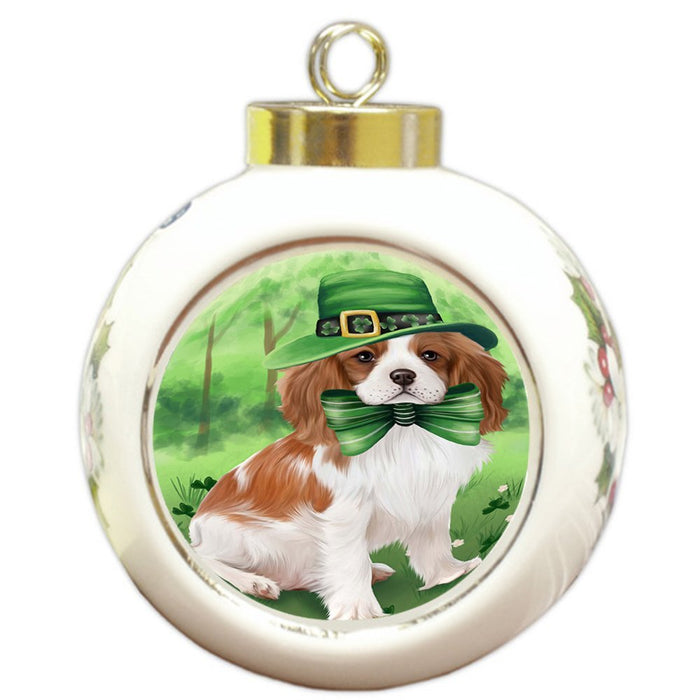 St. Patricks Day Irish Portrait Cavalier King Charles Spaniel Dog Round Ball Christmas Ornament RBPOR48766