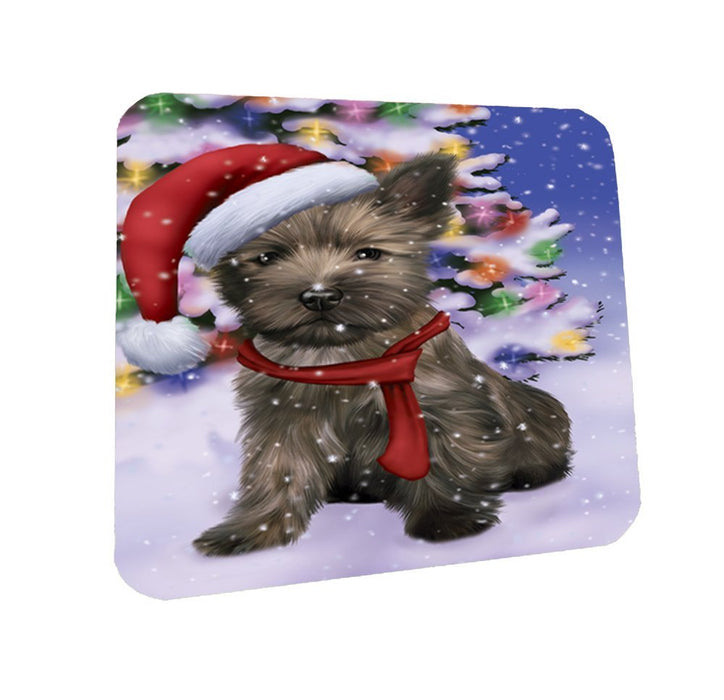 Winterland Wonderland Cairn Terrier Puppy Dog In Christmas Holiday Scenic Background Coasters Set of 4