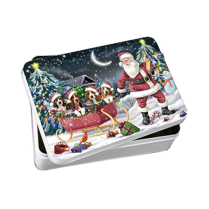 Santa Sled Dogs Basset Hound Christmas Photo Storage Tin PTIN0517