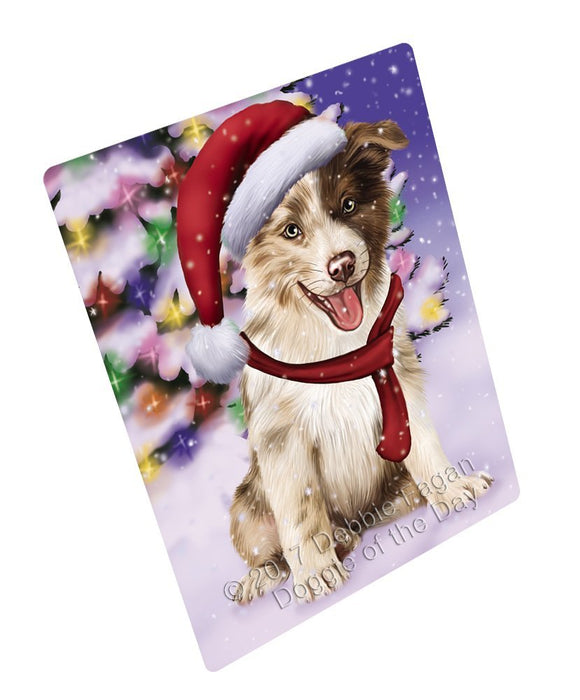 Winterland Wonderland Border Collies Puppy Dog In Christmas Holiday Scenic Background Tempered Cutting Board