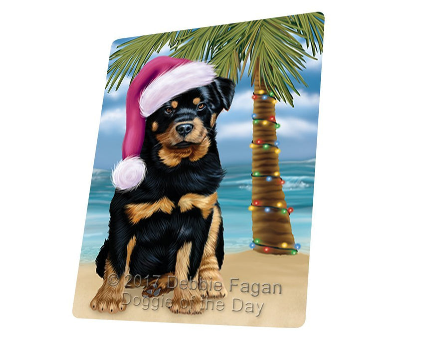 Summertime Happy Holidays Christmas Rottwielers Dog on Tropical Island Beach Tempered Cutting Board