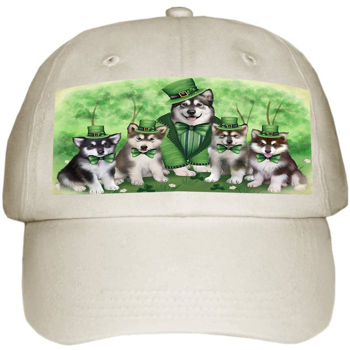 St. Patricks Day Irish Family Portrait Alaskan Malamute Dogs Ball Hat Cap HAT49383