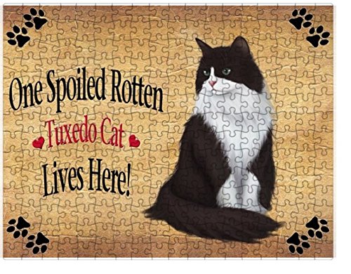Spoiled Rotten Tuxedo Cat Puzzle with Photo Tin