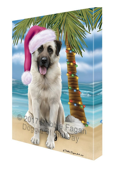 Summertime Happy Holidays Christmas Anatolian Shepherds Dog on Tropical Island Beach Canvas Wall Art