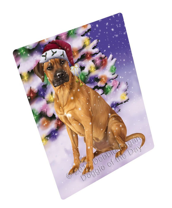 Winterland Wonderland Rhodesian Ridgebacks Adult Dog In Christmas Holiday Scenic Background Tempered Cutting Board