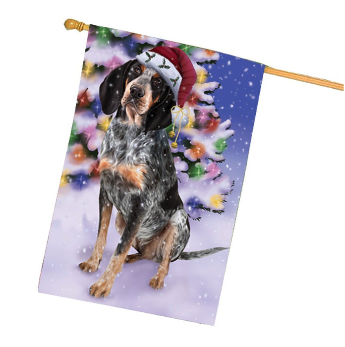 Winterland Wonderland Bluetick Coonhound Dog In Christmas Holiday Scenic Background House Flag