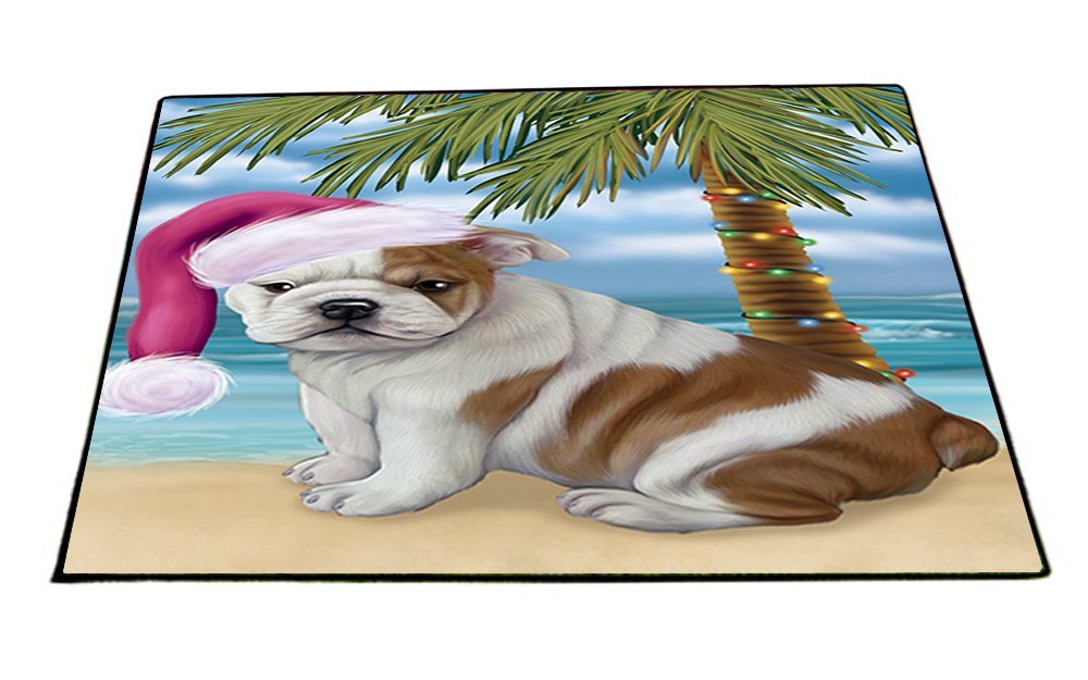Summertime Happy Holidays Christmas Bulldog Dog on Tropical Island Beach Indoor/Outdoor Floormat