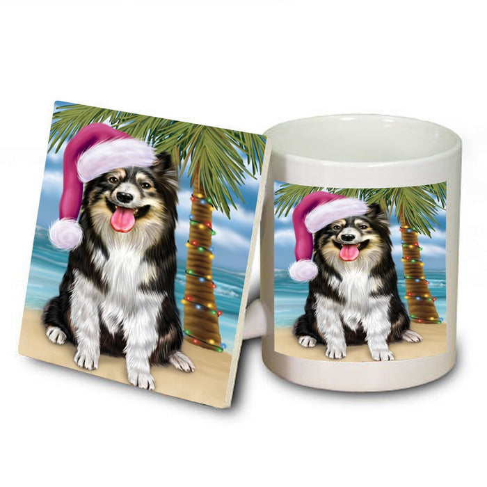 Summertime Australian Shepherd Dog on Beach Christmas Mug and Coaster Set MUC0725