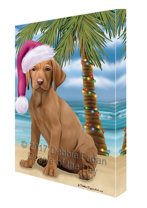 Summertime Happy Holidays Christmas Vizsla Dog on Tropical Island Beach Canvas Wall Art