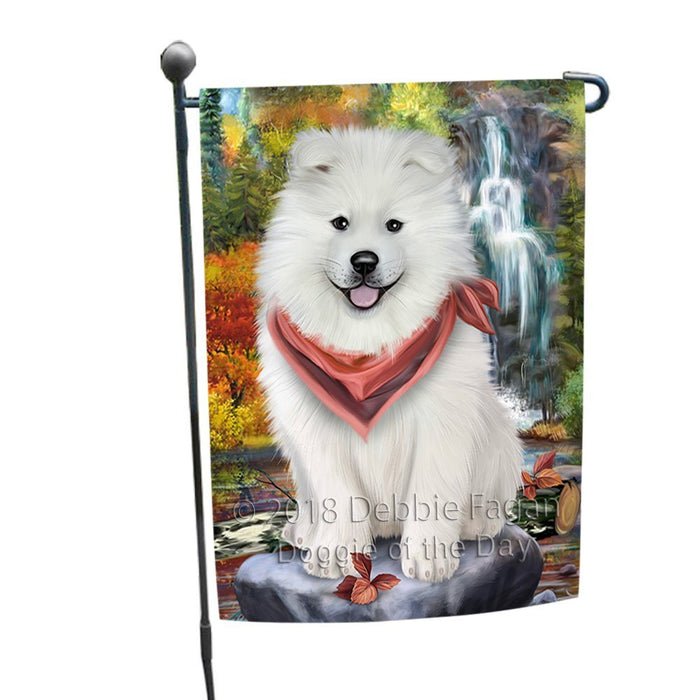Scenic Waterfall Samoyed Dog Garden Flag GFLG49319