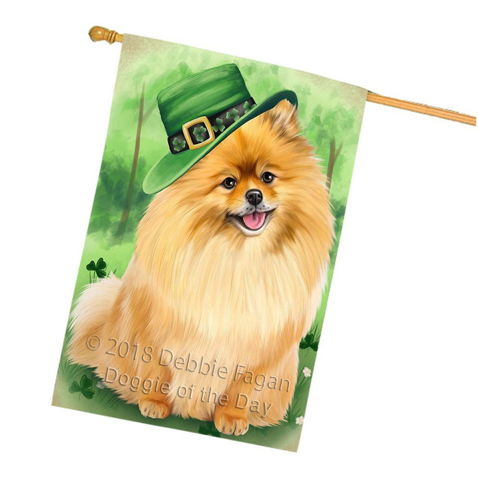 St. Patricks Day Irish Portrait Pomeranian Dog House Flag FLG49188