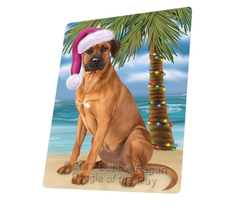 Summertime Happy Holidays Christmas Rhodesian Ridgeback Dog on Tropical Island Beach Tempered Cutting Board