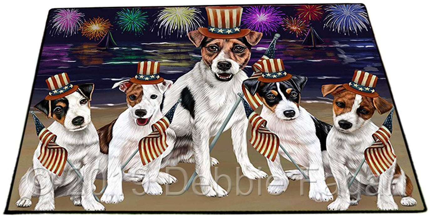 4th of July Independence Day Firework Jack Russell Terriers Dog Floormat FLMS49422