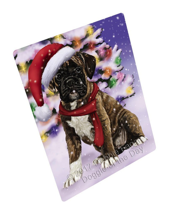 Winterland Wonderland Boxers Puppy Dog In Christmas Holiday Scenic Background Tempered Cutting Board