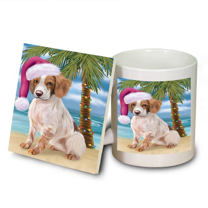 Summertime Brittany Spaniel Dog on Beach Christmas Mug and Coaster Set MUC0518
