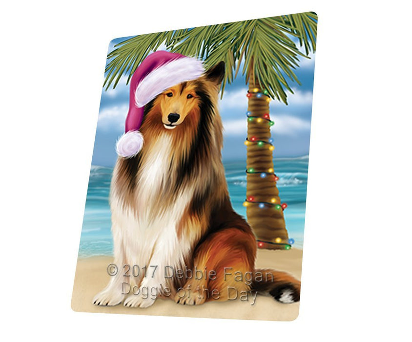 Summertime Happy Holidays Christmas Rough Collie Dog on Tropical Island Beach Large Refrigerator / Dishwasher Magnet D135