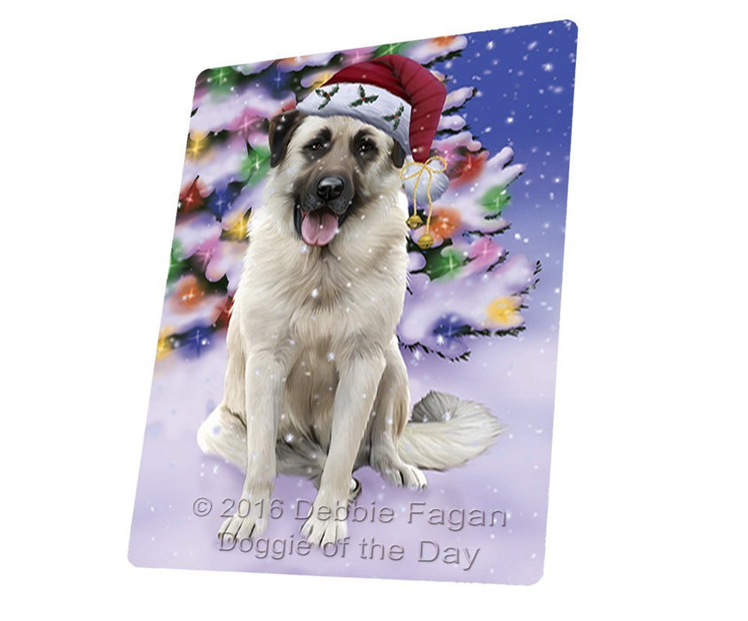Winterland Wonderland Anatolian Shepherds Dog In Christmas Holiday Scenic Background Tempered Cutting Board