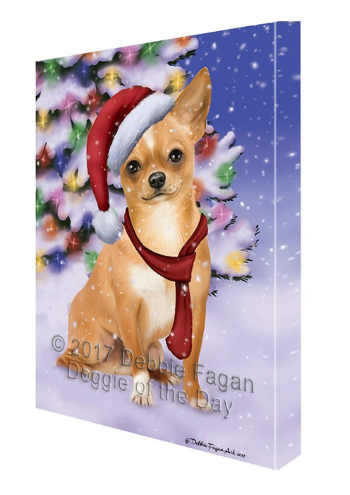 Winterland Wonderland Chihuahua Dog In Christmas Holiday Scenic Background Canvas Wall Art
