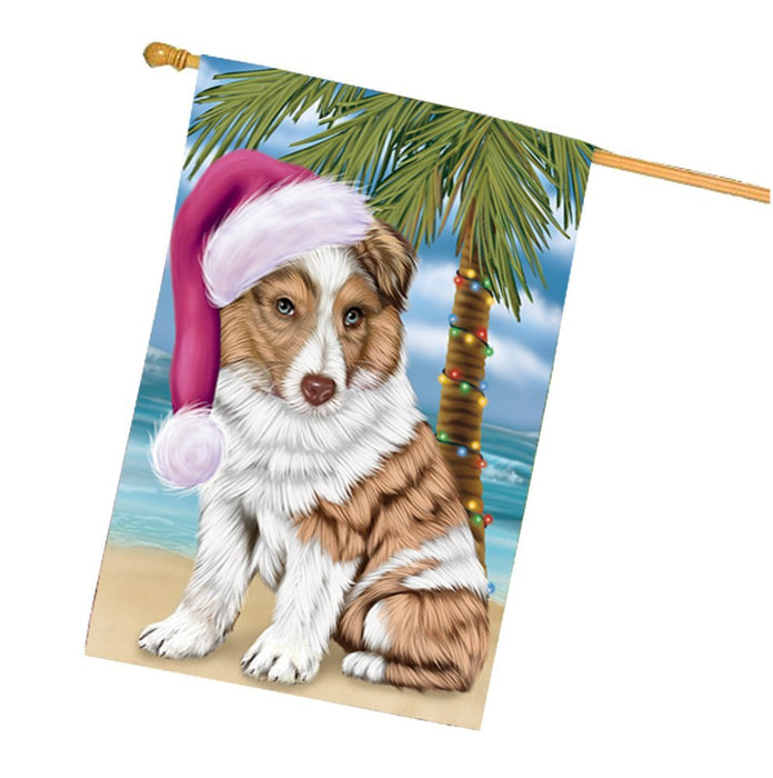 Summertime Happy Holidays Christmas Australian Shepherd Dog on Tropical Island Beach House Flag