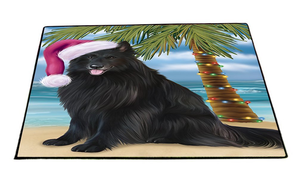 Summertime Happy Holidays Christmas Belgian Shepherds Dog on Tropical Island Beach Indoor/Outdoor Floormat