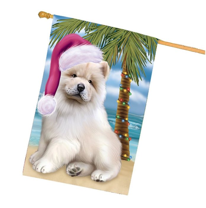Summertime Happy Holidays Christmas Chow Chow Dog on Tropical Island Beach House Flag