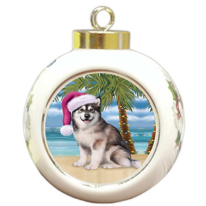 Summertime Alaskan Malamute Adult Dog on Beach Christmas Round Ball Ornament POR1018
