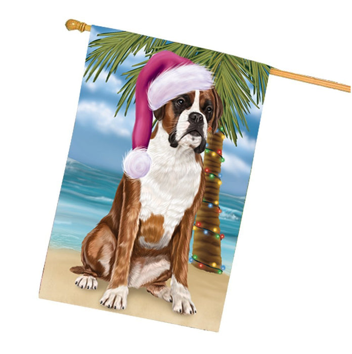 Summertime Happy Holidays Christmas Boxers Dog on Tropical Island Beach House Flag