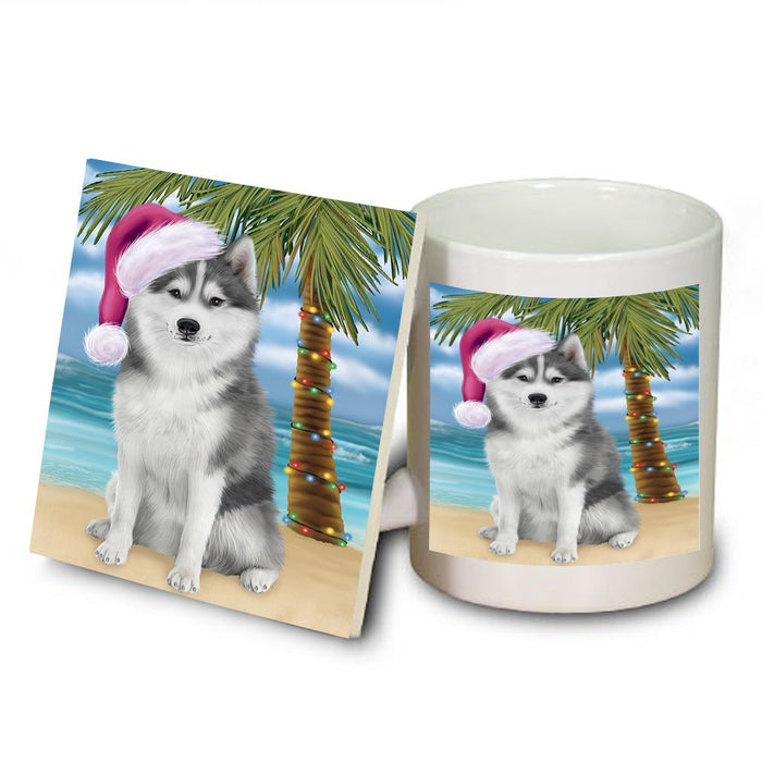 Summertime Husky Dog on Beach Christmas Mug and Coaster Set MUC0629