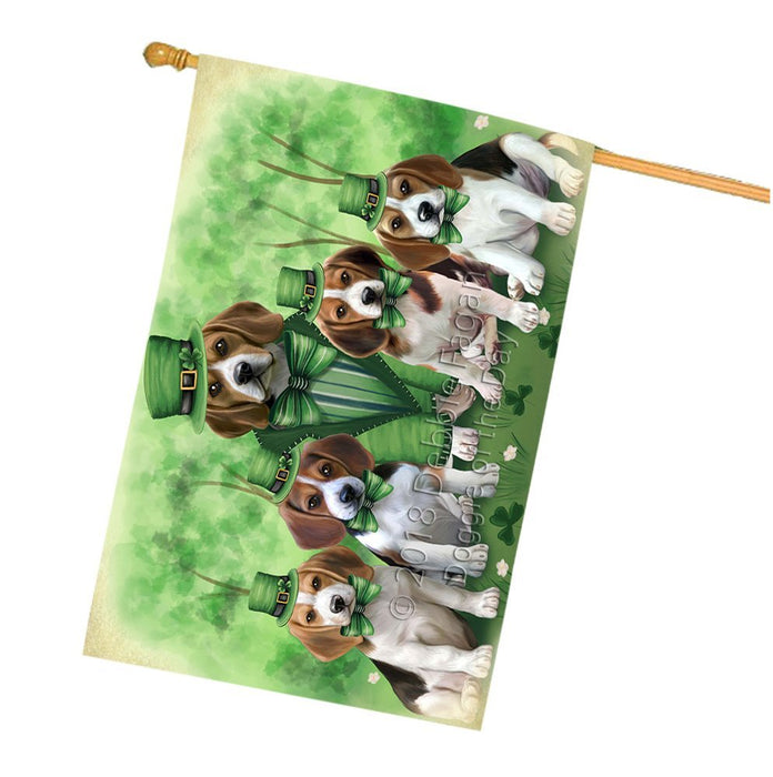 St. Patricks Day Irish Family Portrait Beagles Dog House Flag FLG49154