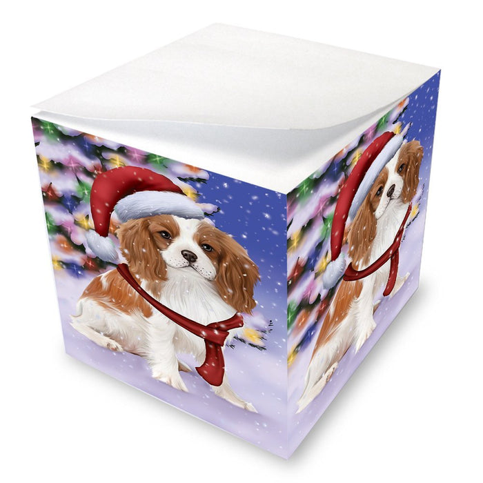 Winterland Wonderland Cavalier King Charles Spaniel Puppy Dog In Christmas Holiday Scenic Background Note Cube D590