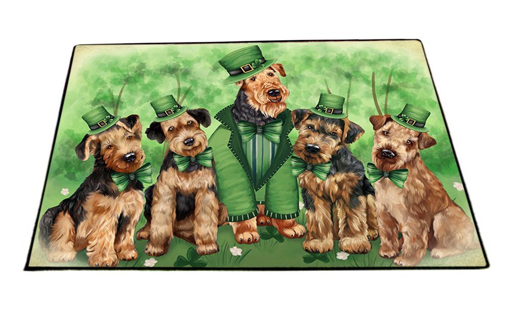 St. Patricks Day Irish Family Portrait Airedale Terriers Dog Floormat FLMS48954