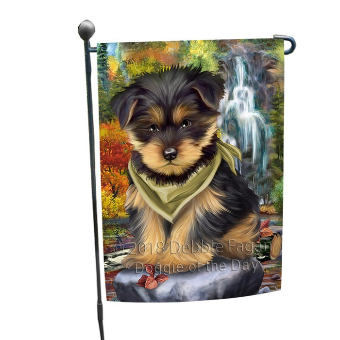 Scenic Waterfall Yorkshire Terrier Dog Garden Flag GFLG49362