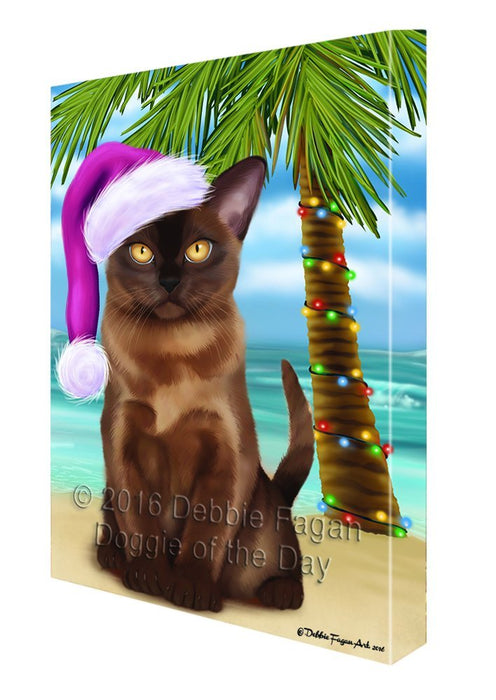 Summertime Happy Holidays Christmas Burmese Cat on Tropical Island Beach Canvas Wall Art