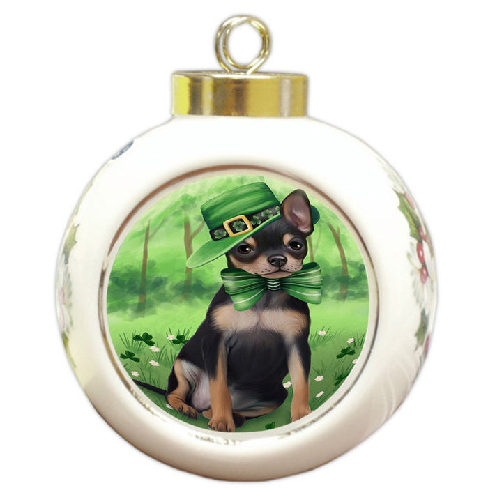 St. Patricks Day Irish Portrait Chihuahua Dog Round Ball Christmas Ornament RBPOR48778