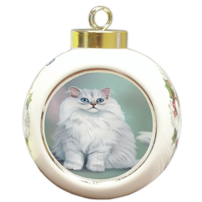 White And Grey Persian Cat Round Ceramic Ball Christmas Ornament