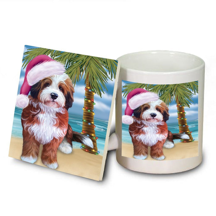 Summertime Bernedoodle Dog on Beach Christmas Mug and Coaster Set MUC0550