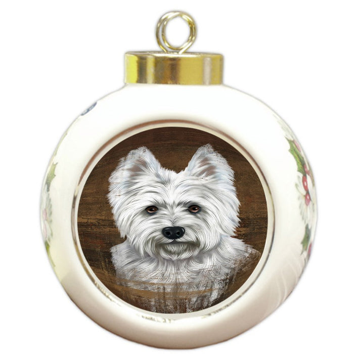 Rustic West Highland White Terrier Dog Round Ball Christmas Ornament RBPOR48270