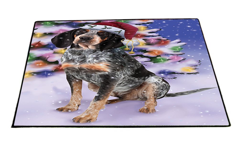 Winterland Wonderland Bluetick Coonhound Dog In Christmas Holiday Scenic Background Indoor/Outdoor Floormat