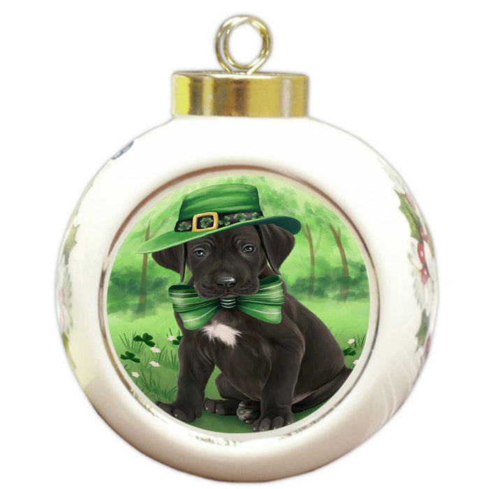 St. Patricks Day Irish Portrait Great Dane Dog Round Ball Christmas Ornament RBPOR48811