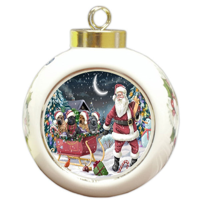 Santa Sled Dogs Shar Pei Christmas Round Ball Ornament POR991