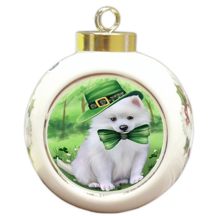 St. Patricks Day Irish Portrait American Eskimo Dog Round Ball Christmas Ornament RBPOR48452