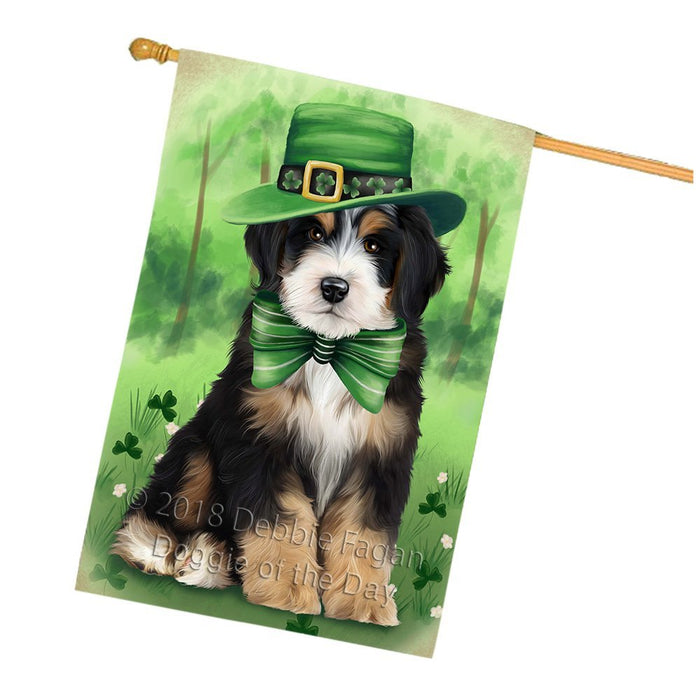 St. Patricks Day Irish Portrait Bernedoodle Dog House Flag FLG49161