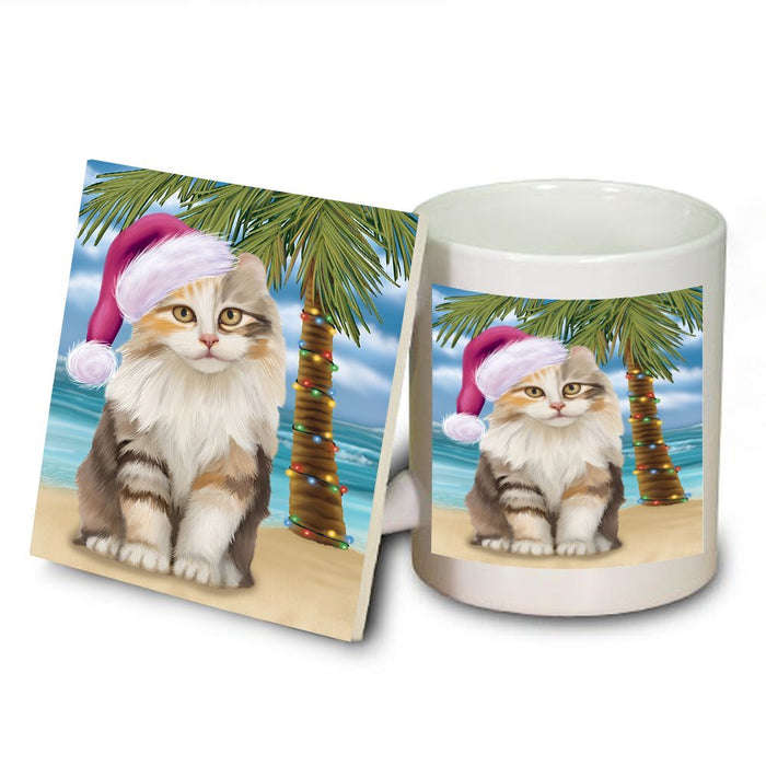 Summertime American Curl Cat on Beach Christmas Mug and Coaster Set MUC0534