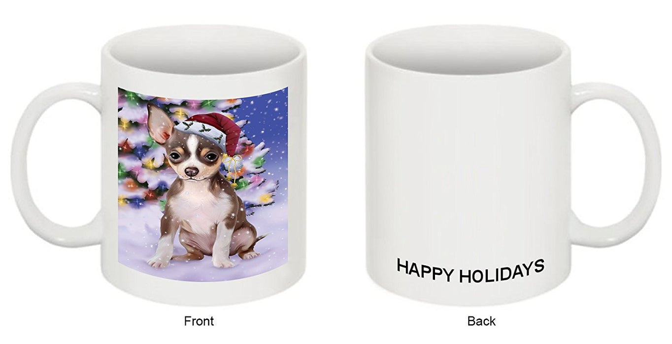 Winterland Wonderland Chihuahua Dog In Christmas Holiday Scenic Background Mug