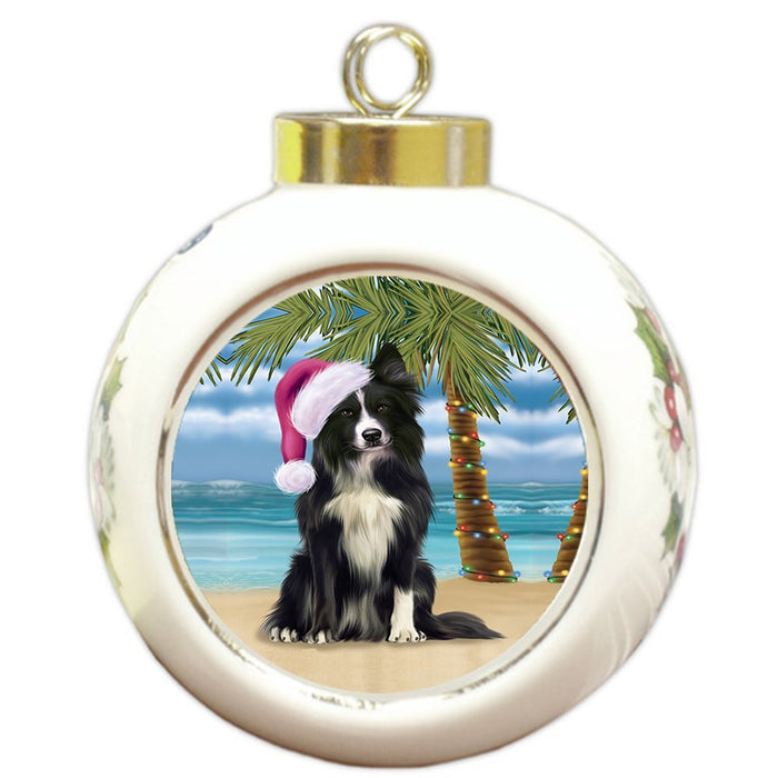 Summertime Border Collie Dog on Beach Christmas Round Ball Ornament POR1062
