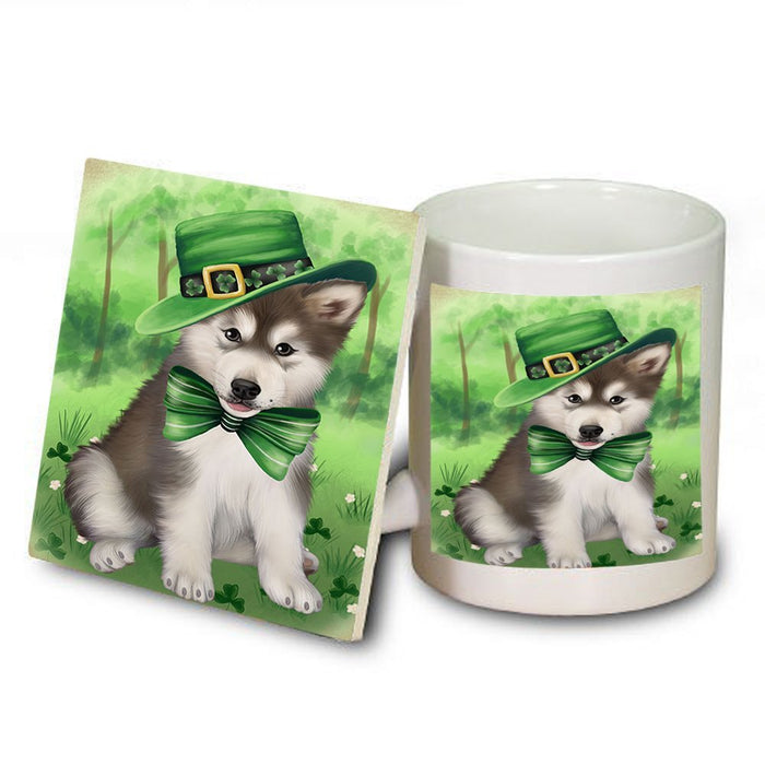 St Patricks Day Irish Portrait Alaskan Malamute Dog Mug and Coaster Set MUC48541