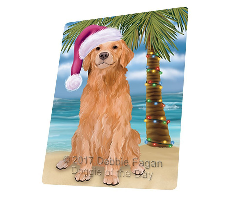 Summertime Happy Holidays Christmas Golden Retriever Dog on Tropical Island Beach Large Refrigerator / Dishwasher Magnet D174