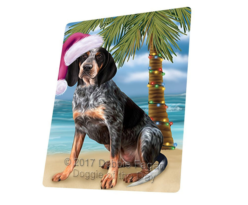 Summertime Happy Holidays Christmas Coonhound Bluetick Dog on Tropical Island Beach Large Refrigerator / Dishwasher Magnet D121